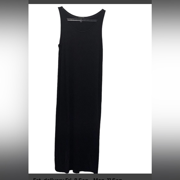 EILEEN FISHER BLACK LONG MIDI MAXI JERSEY TANK DRESS M - Picture 5 of 9